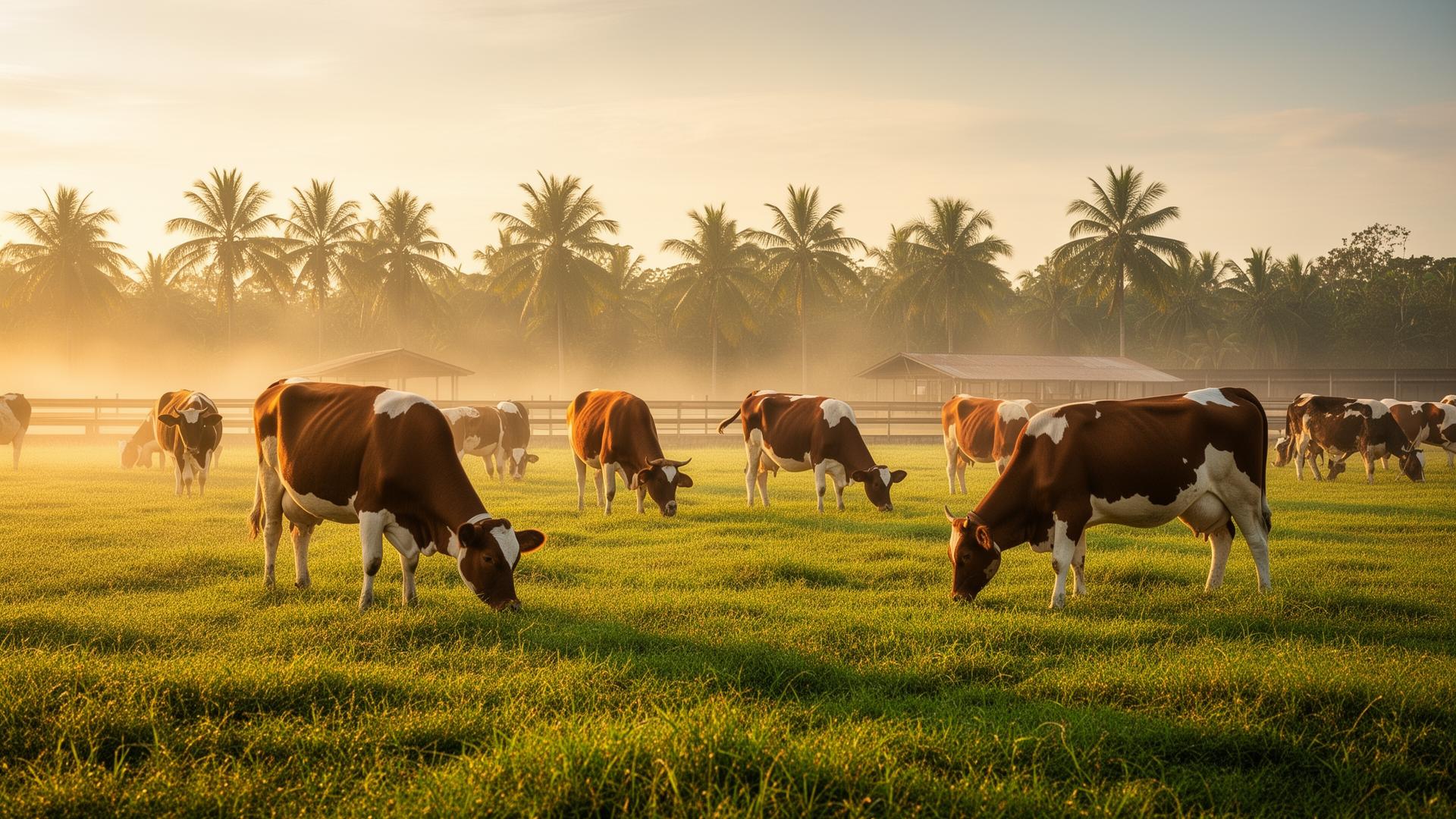 Ladang lembu Malaysia waktu pagi